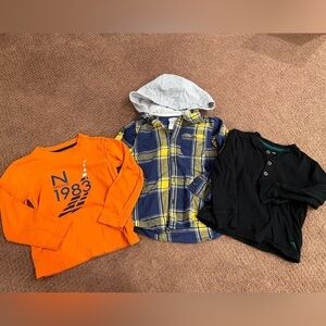 Bundle of 3 Boys Long Sleeve Tops Henley, Hooded Plaid Shirt Size 4T/4
